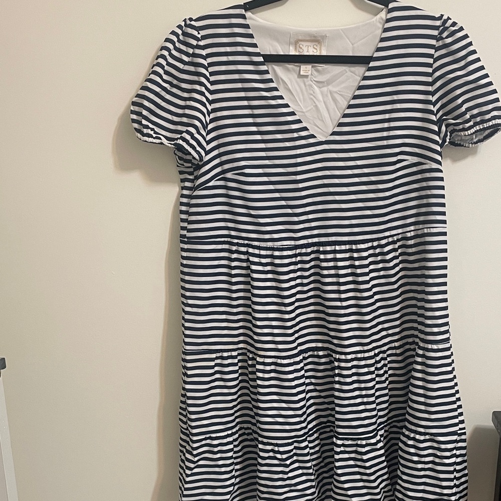 Sail to Sable Black and White Striped Dress